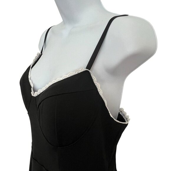 Fit & Flare Lace Black Midi Milkmaid Slip Dress L Goth Witchy Cottagecore Pirate - Picture 2 of 15